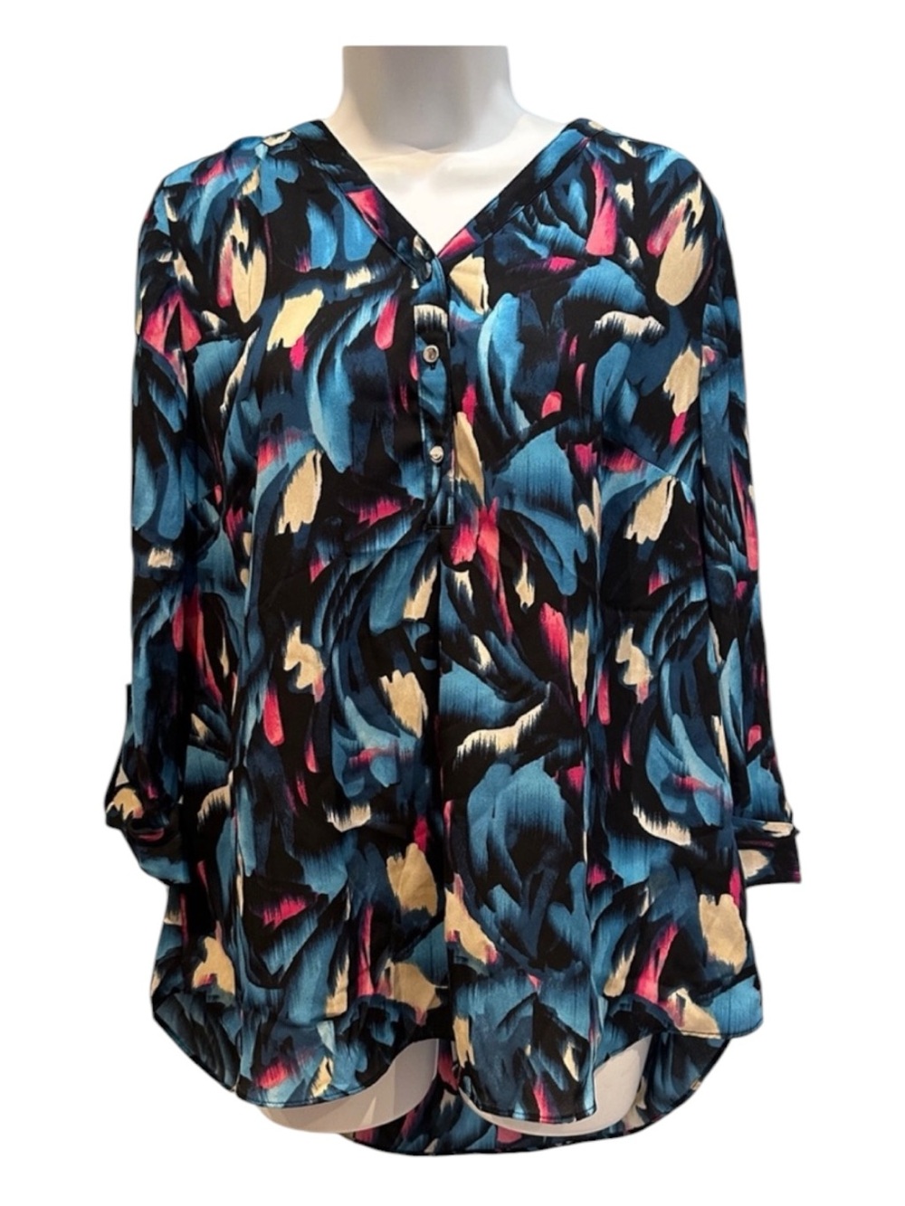 JM Collection Blue White Pink Black Blouse Medium